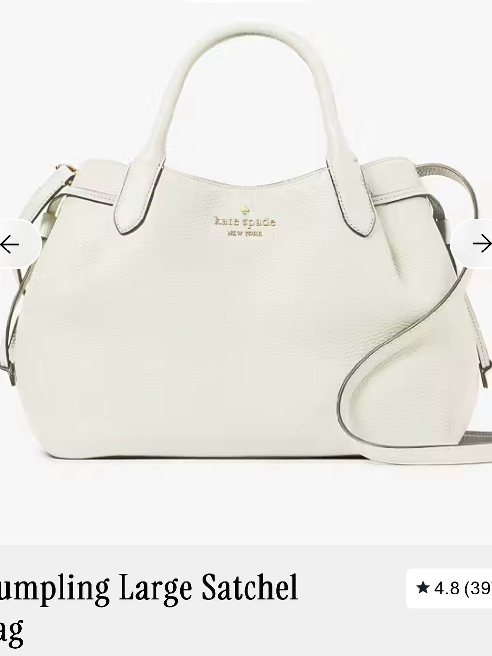 kate spade Cream Leather Satchel with Top Handles and Crossbody Strap
